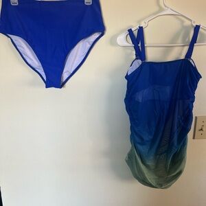 Blue and Green Swimsuit Set